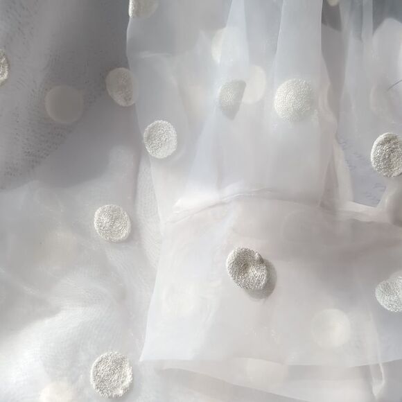 Zara White Embroidered Polka Dot Oversized Blouse With Bow Size M - Picture 10 of 11